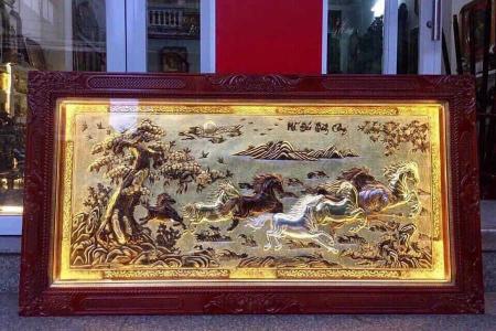 Tranh Mã Đáo Thành Công đồng vàng nền xước KT 1m70