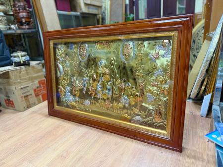 Tranh Đồng Mừng Thọ Mẹ Mạ Vàng Bạc Khung Gỗ Viền Led 75cm x 115cm