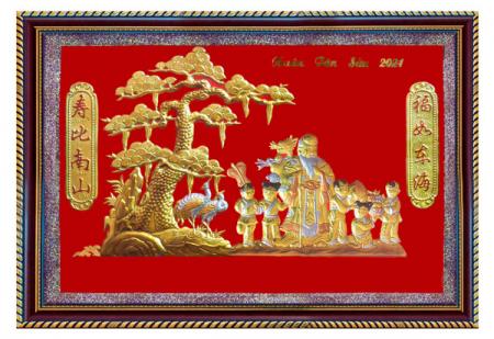 Tranh đồng mừng thọ cụ ông mẫu mới năm 2021 (60cm x 80cm, Khung nhựa vân gỗ, đồng dứt)
