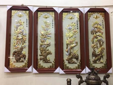 Tranh tứ quý Tùng Cúc Trúc Mai chạm tam khí