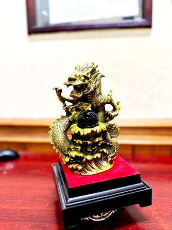 Tượng rồng cuộn sóng bằng đồng cao 19,5cm