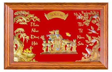 Tranh mừng thọ cụ ông bằng đồng cao 70 x 100cm