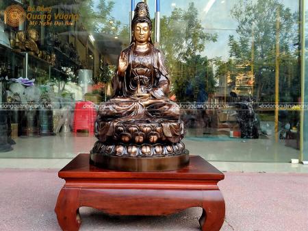 Tượng Phật Quan Thế Âm Bồ Tát tọa đài sen bằng đồng đỏ cao 61cm