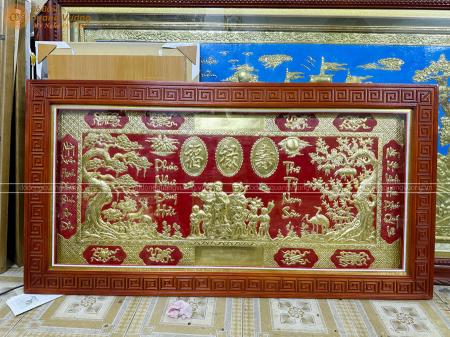 Tranh chúc thọ ông bà bằng đồng kích thước 86cm x 1m67 mạ vàng 9999