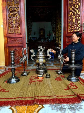 Bộ ngũ sự bằng đồng khảm ngũ sắc 5 chữ vàng 9999 cao 70cm 