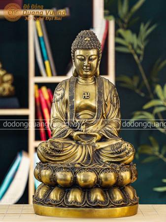 Tượng Phật A Di Đà ngồi tọa đài hoa sen bằng đồng cao 36cm