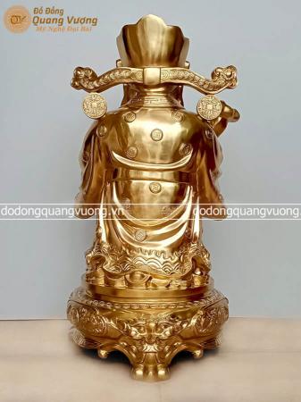 Tượng Thần Tài đứng ôm thỏi vàng bằng đồng mạ vàng 9999