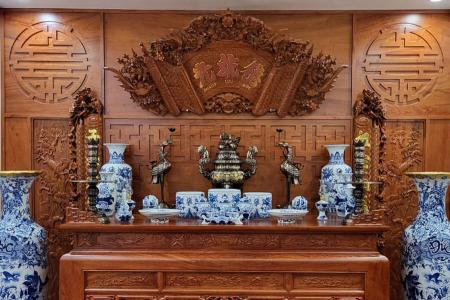 Bộ đỉnh đồng chạm long phụng khảm ngũ sắc 5 CV cao 70cm