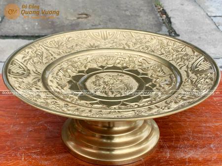 Mâm bồng chữ phúc bằng đồng thau vàng mộc 