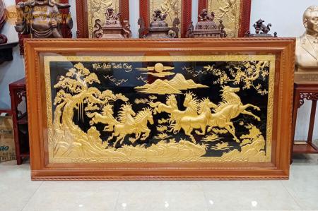 Tranh đồng mã đáo thành công thếp vàng 9999 cực đẹp