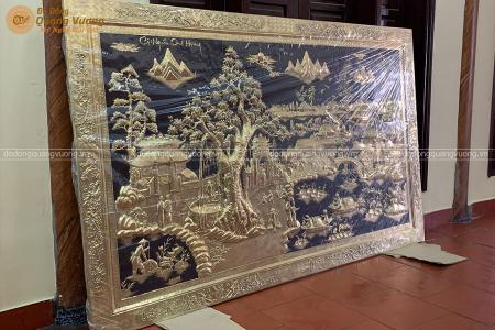 Tranh cội nguồn quê hương bằng đồng 2m6 x 1m5 khung đồng liền tấm