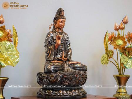 Tượng Phật Bà Quan Âm bằng đồng khảm vàng cao 61cm cực đẹp
