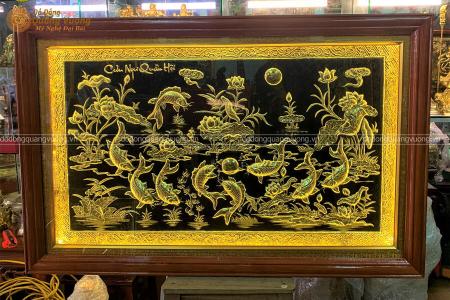 Tranh cửu ngư quần hội bằng đồng 1m2 x 70cm cực đẹp