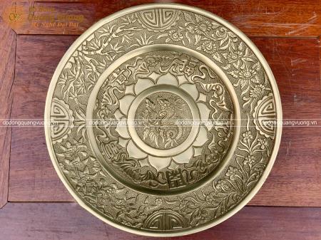 Mâm bồng chữ phúc bằng đồng thau vàng mộc 
