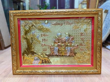 Tranh Đồng Mừng Thọ Ông Bà Mạ Vàng Bạc 50cm x 70cm