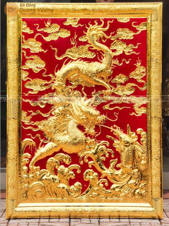 Tranh long cuốn thủy bằng đồng 1m07 x 1m5 dát vàng 9999