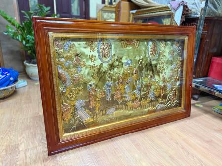 Tranh Đồng Mừng Thọ Mẹ Mạ Vàng Bạc Khung Gỗ Viền Led 75cm x 115cm