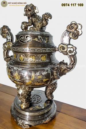 Bộ Ngũ Sự Khảm Ngũ Sắc Chạm Long Phụng cao 60 cm