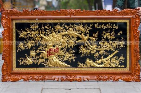 Tranh vinh hoa phú quý bằng đồng dát vàng 9999 rất độc đáo