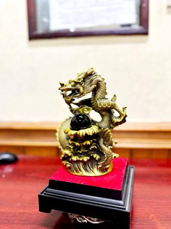 Tượng rồng cuộn sóng bằng đồng cao 19,5cm