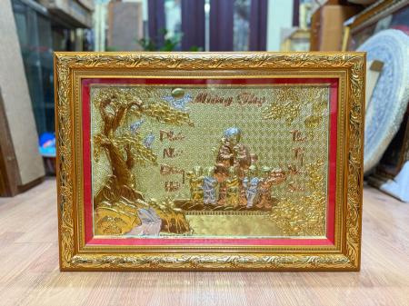 Tranh Đồng Mừng Thọ Ông Bà Mạ Vàng Bạc 50cm x 70cm