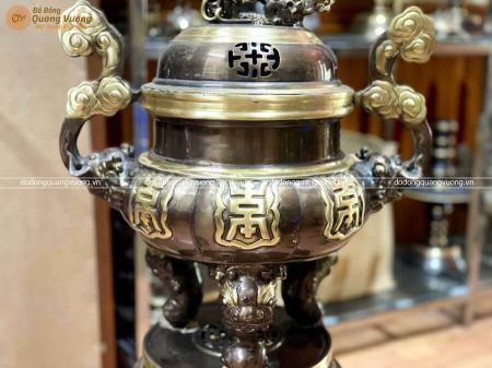 Đỉnh đồng chạm chữ Thọ màu hai công nghệ cao 60cm