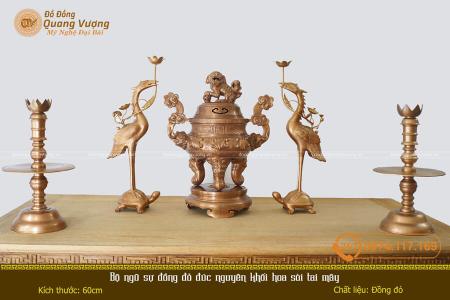 Bộ ngũ sự đồng đỏ đúc nguyên khối hoa sòi tai mây