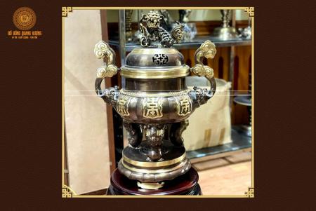 Đỉnh đồng chạm chữ Thọ màu hai công nghệ cao 60cm