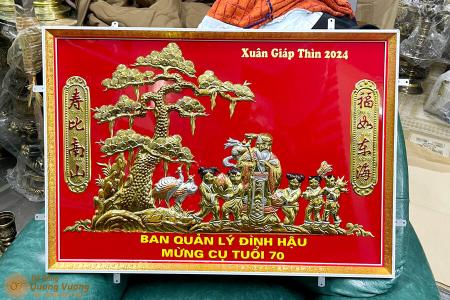 Tranh mừng thọ cụ ông bằng đồng Xuân Giáp Thìn 2024 kích thước 60cm x 80cm