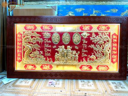 Tranh chúc thọ ông bà bằng đồng kích thước 86cm x 1m67 mạ vàng 9999