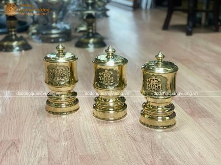 Bộ Đài thờ bằng đồng màu vàng bóng đường kính 10cm