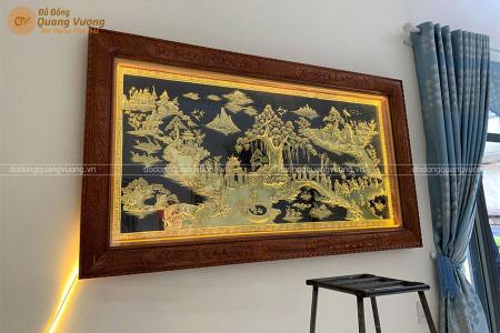 Tranh Vinh Quy Bái Tổ bằng đồng vàng sơn nền đen kích thước 1m97 x 1m07