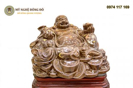 Tượng đồng thần tài Di Lặc khảm ngũ sắc