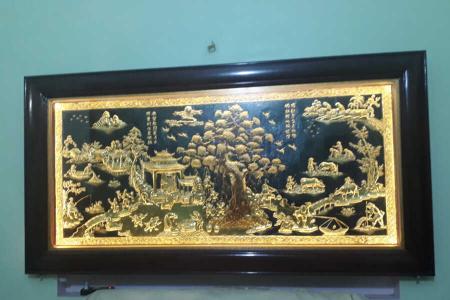 Tranh Đồng Quê bằng đồng 2m3 khung gỗ đèn LED