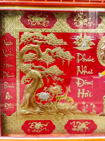 Tranh mừng thọ song cụ bằng đồng mẫu tranh mới nhất 2024