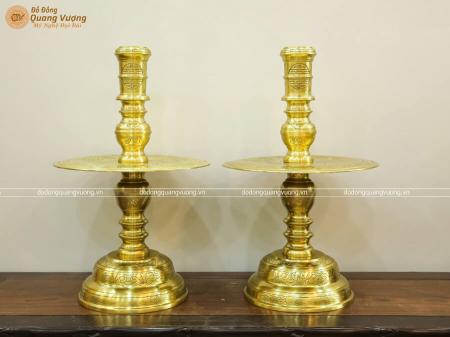 Đôi chân nến thờ bằng đồng catut mạ vàng 9999 cao 65cm