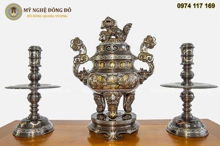 Bộ tam sự khảm song long ngũ sắc 5 chữ vàng