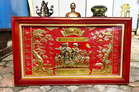 Tranh mừng thọ bằng đồng 63cm x 1m07 Xuân Giáp Thìn 2024