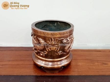 Bát Hương Rồng Phượng bằng đồng đỏ đúc nổi đường kính 25cm