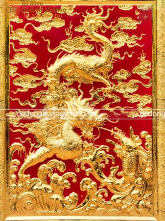 Tranh long cuốn thủy bằng đồng 1m07 x 1m5 dát vàng 9999