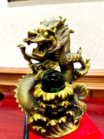 Tượng rồng cuộn sóng bằng đồng cao 19,5cm