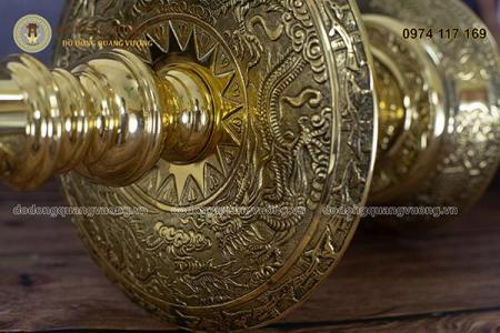 Bộ Đỉnh Đồng Tam Sự Đồng Vàng Chạm Rồng Nổi