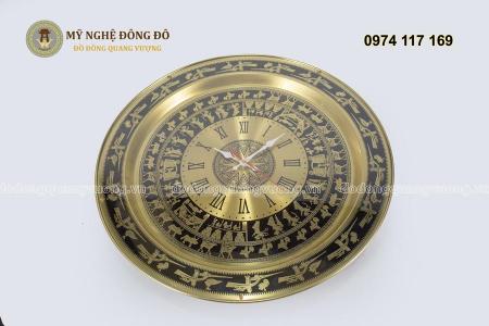 Đồng hồ mặt trống đồng treo tường hoa văn đẹp số la mã
