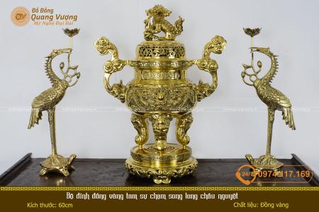 Bộ đỉnh đồng vàng tam sự chạm song long chầu nguyệt