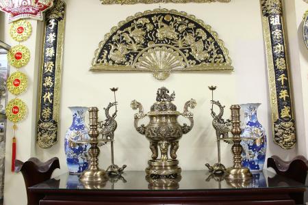 Bộ đỉnh đồng ngũ sự rồng trong khung màu 2 công nghệ cao 65cm