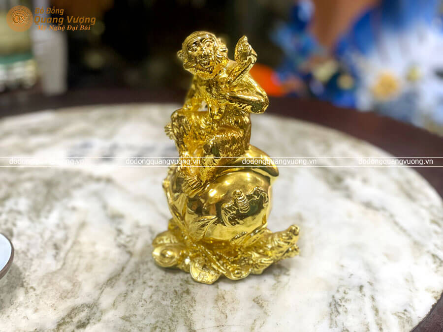 Tượng Khỉ phong thủy bằng đồng mạ vàng 24k cao 18cm