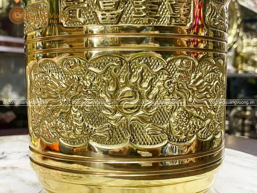 Bát hương bằng đồng chạm Rồng Phượng đường kính 16cm