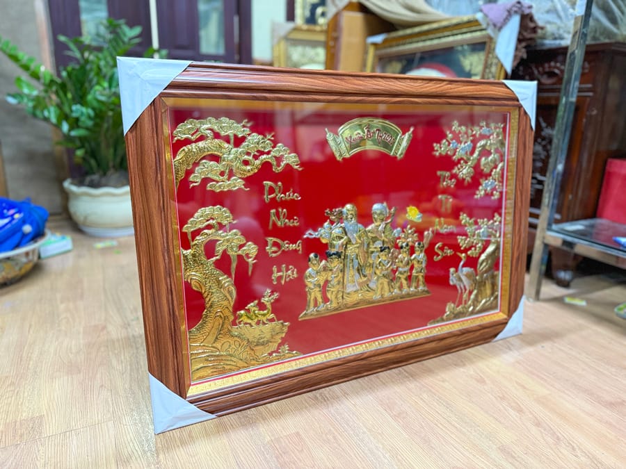 Tranh Mừng Thọ Song Cụ Bằng Đồng 70cm x 110cm