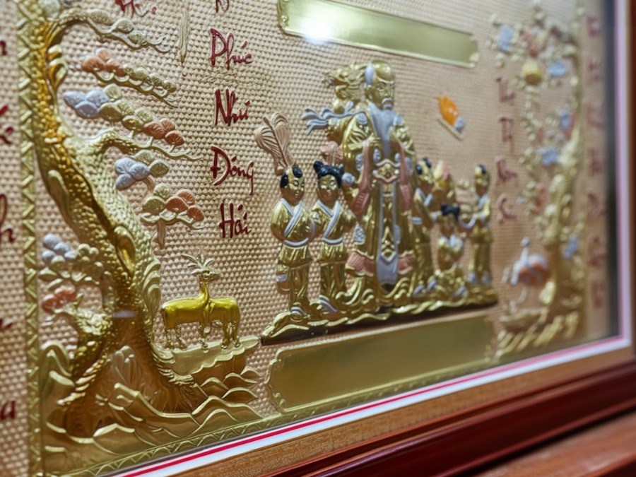 Chi tiết câu đối Phúc Như Đông Hải Thọ Tỷ Nam Sơn trên tranh đồng