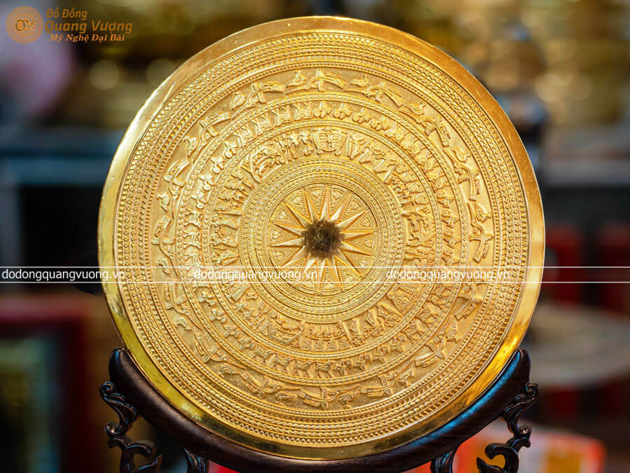 Mặt trống đồng Đông Sơn quà tặng đường kính 27cm mạ vàng 9999